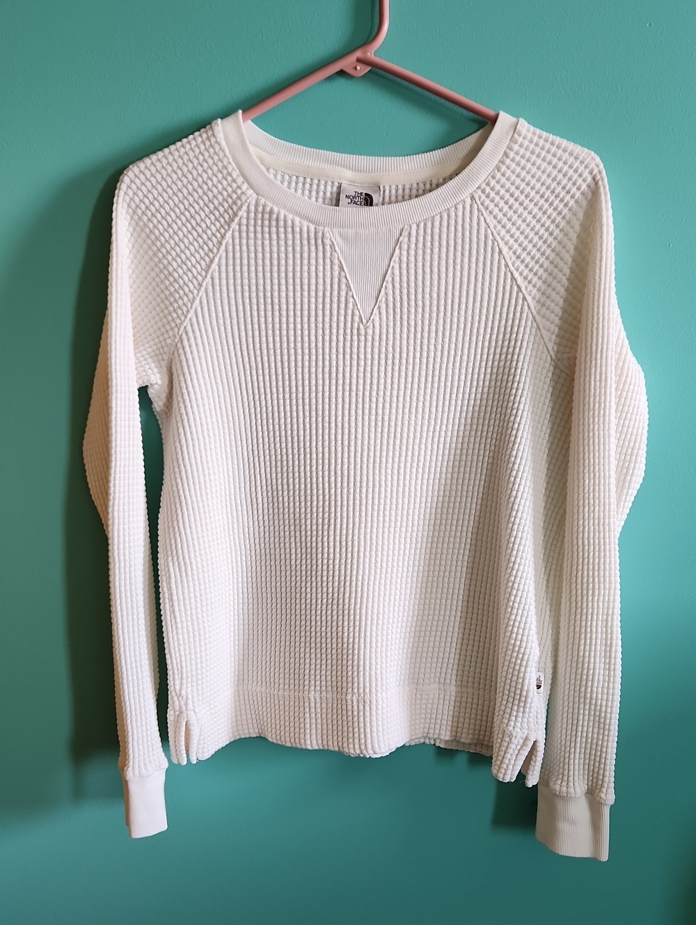 The North Face Women's Cream Waffle-Knit Crew Sweatshirt Sz S
